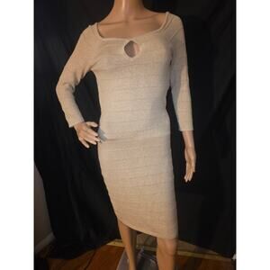 Express Women’s Champagne Shimmer Bodycon Dress Size Small 3/4 Sleeve